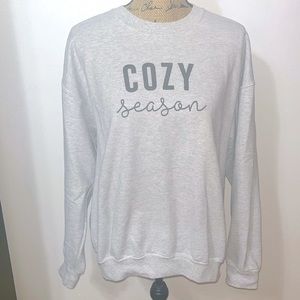 Gildan Light Gray ‘Cozy Season’ Crewneck Sweater Large